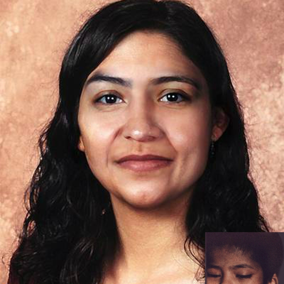 Deisy Herrera. Missing child with black hair and brown eyes. Age progressed photo shows what Deisy looks like at 29 years old: adult woman with long black hair and brown eyes.