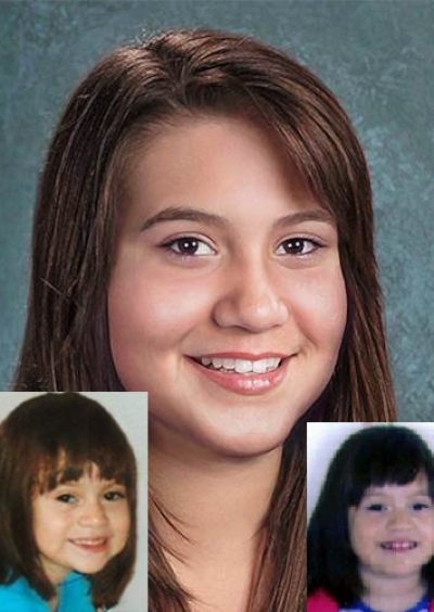 Tammy Flores. Missing child with light brown hair and brown eyes. Age progressed photo shows what Tammy looks like at 17 years old: an adult woman with long brown hair, brown eyes, and side bangs.