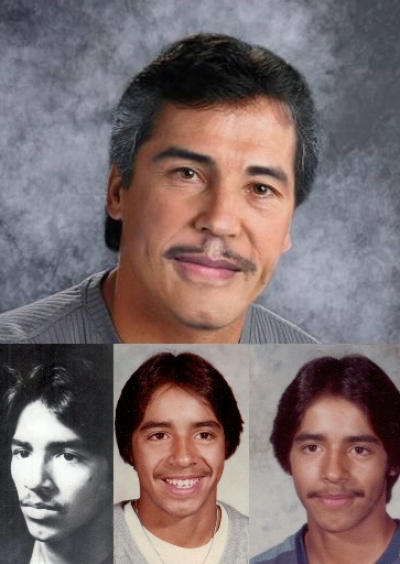 José Dominguez. Missing child with black hair and brown eyes. Age progressed photo shows what José looks like at 47 years old: an adult man with short black hair, brown eyes, and graying sideburns.