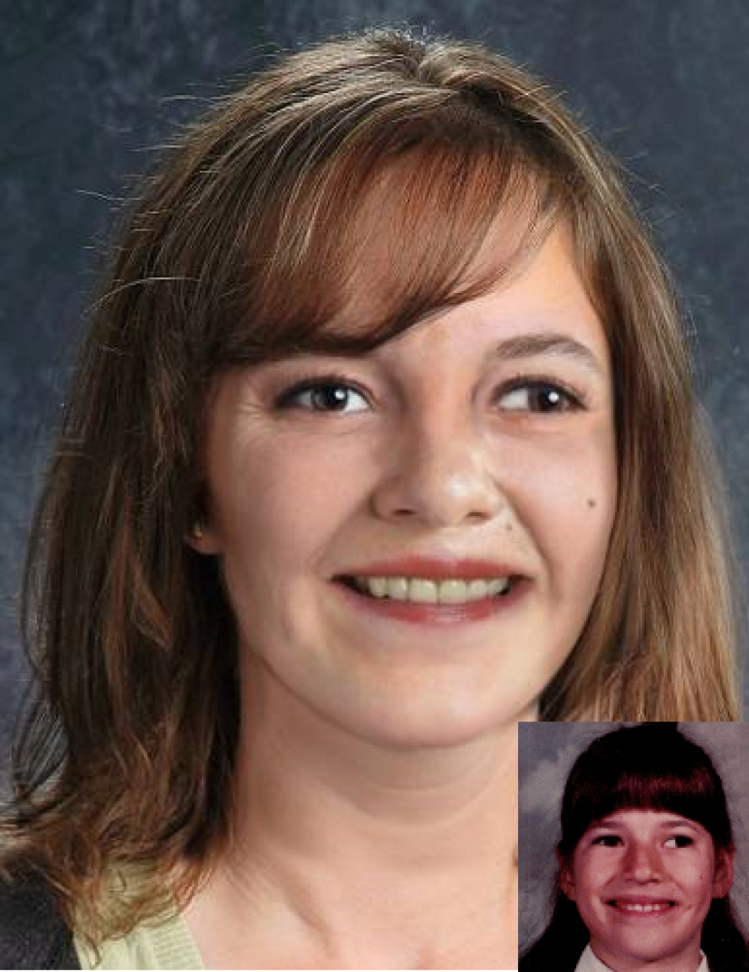 Tammy Belanger. Missing child with dark brown hair and brown eyes. Her left eye turns outward.