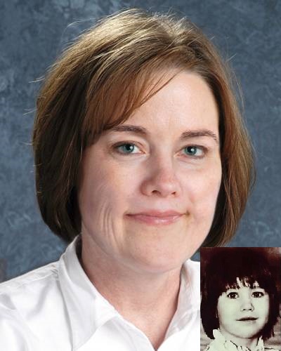 Holly Hughes. Missing child from 1981 with brown hair and blue eyes. Photo shows her age-progessed to 39 years.